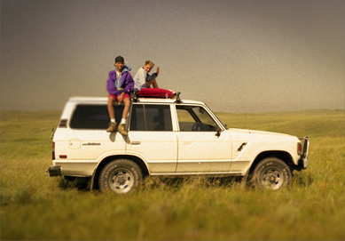 Evan & Dustin on the ol' Landcruiser